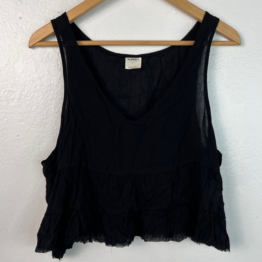 Intimately Free People Black Crinkle Breeze Crop Tank Top Small
